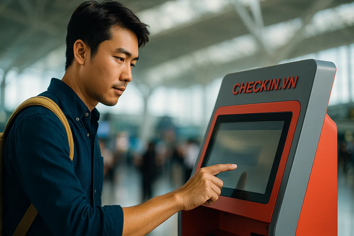 Instructions for self-check-in machines at Noi Bai airport