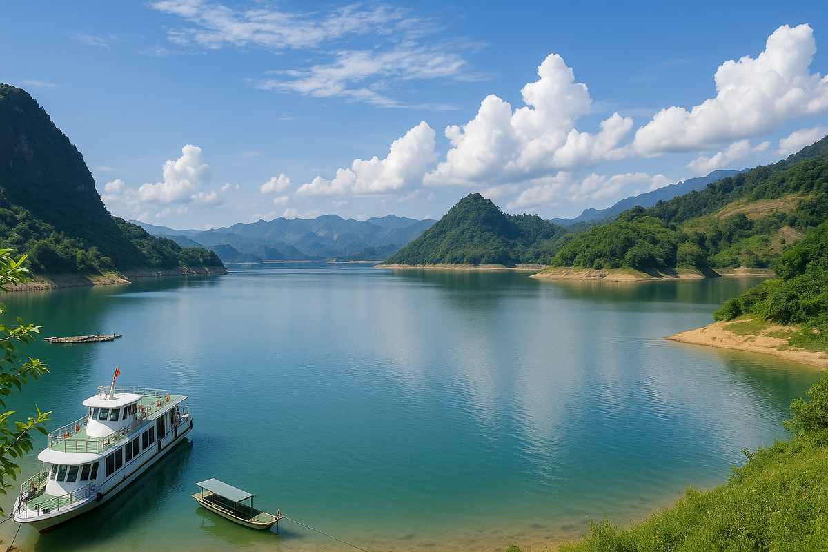 Hoa Binh Lake is strangely beautiful in the dawn light